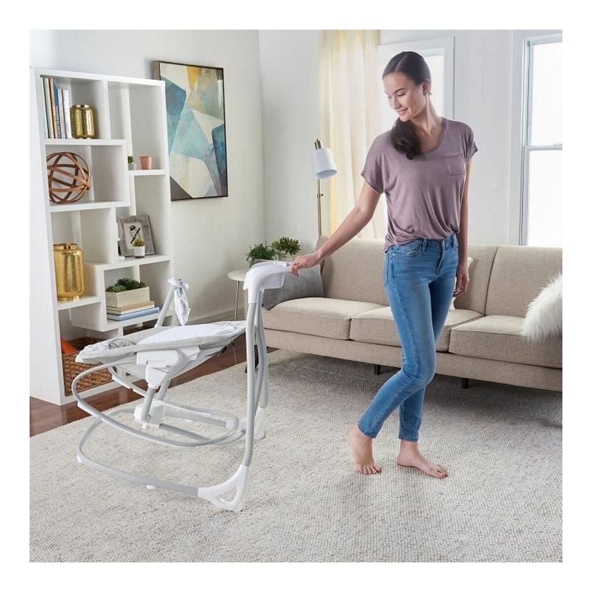 Fauteuil Ă Bascule Ingenuity 2 - in - 1 Swing Lounger - Raylan Gris Blanc - Babycute