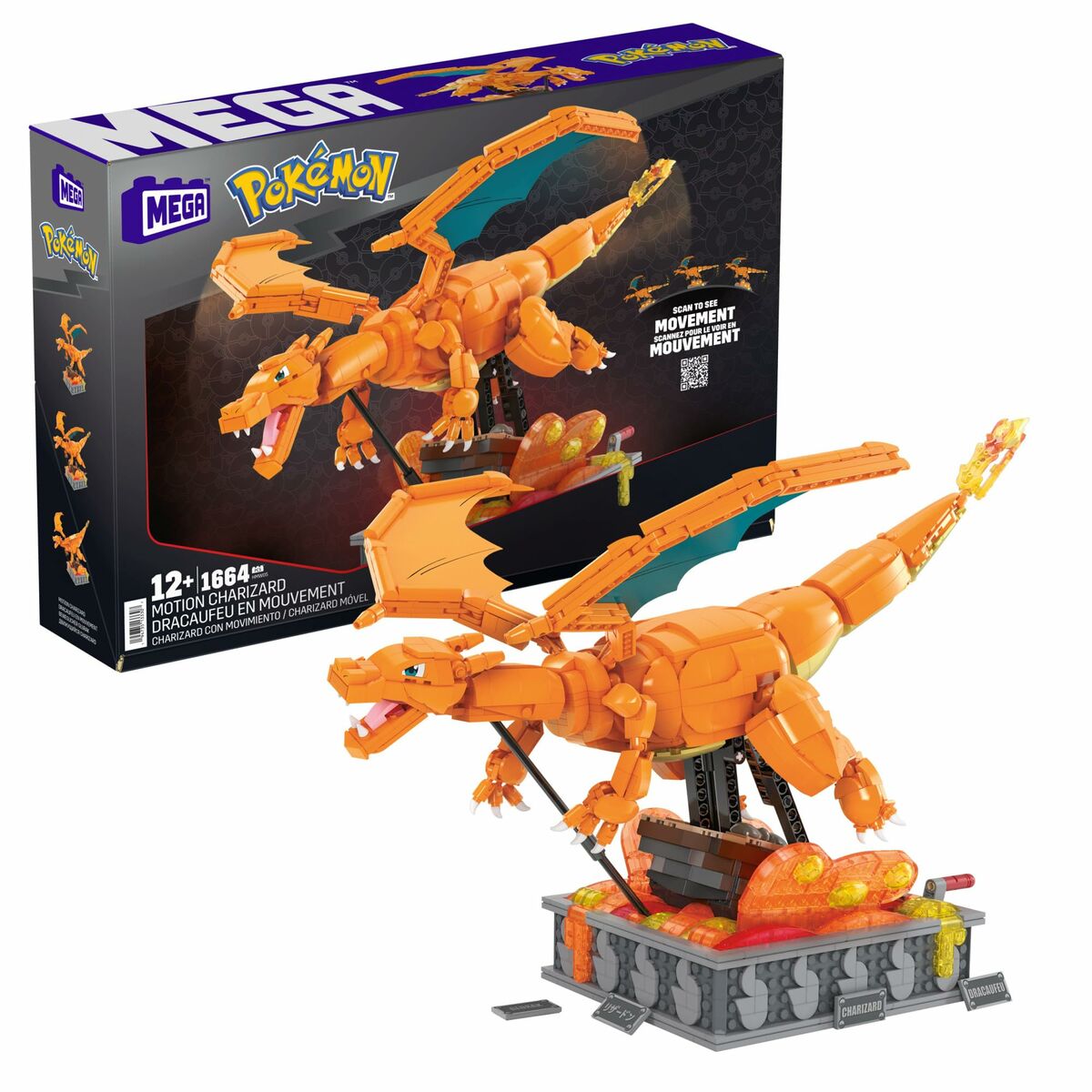 Kit de construction Pokémon Mega Construx - Motion Charizard 1664 Pièces - Babycute