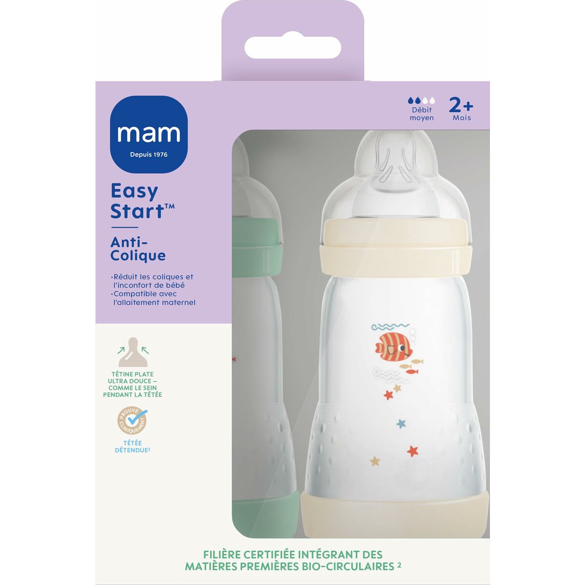 Biberon MAM Fishes Vert Beige - Babycute