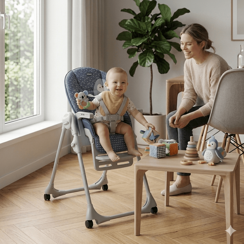 Chaise haute Chicco Poly Easy Pingouin Bleu - Babycute