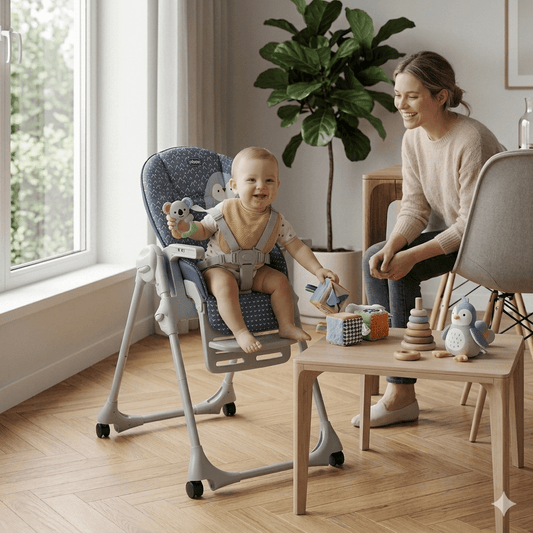 Chaise haute Chicco Poly Easy Pingouin Bleu - Babycute