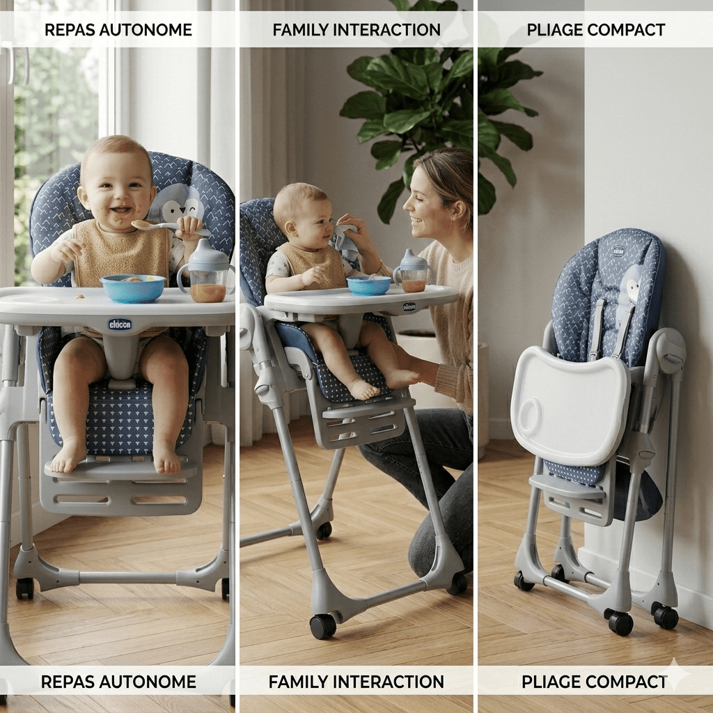 Chaise haute Chicco Poly Easy Pingouin Bleu - Babycute