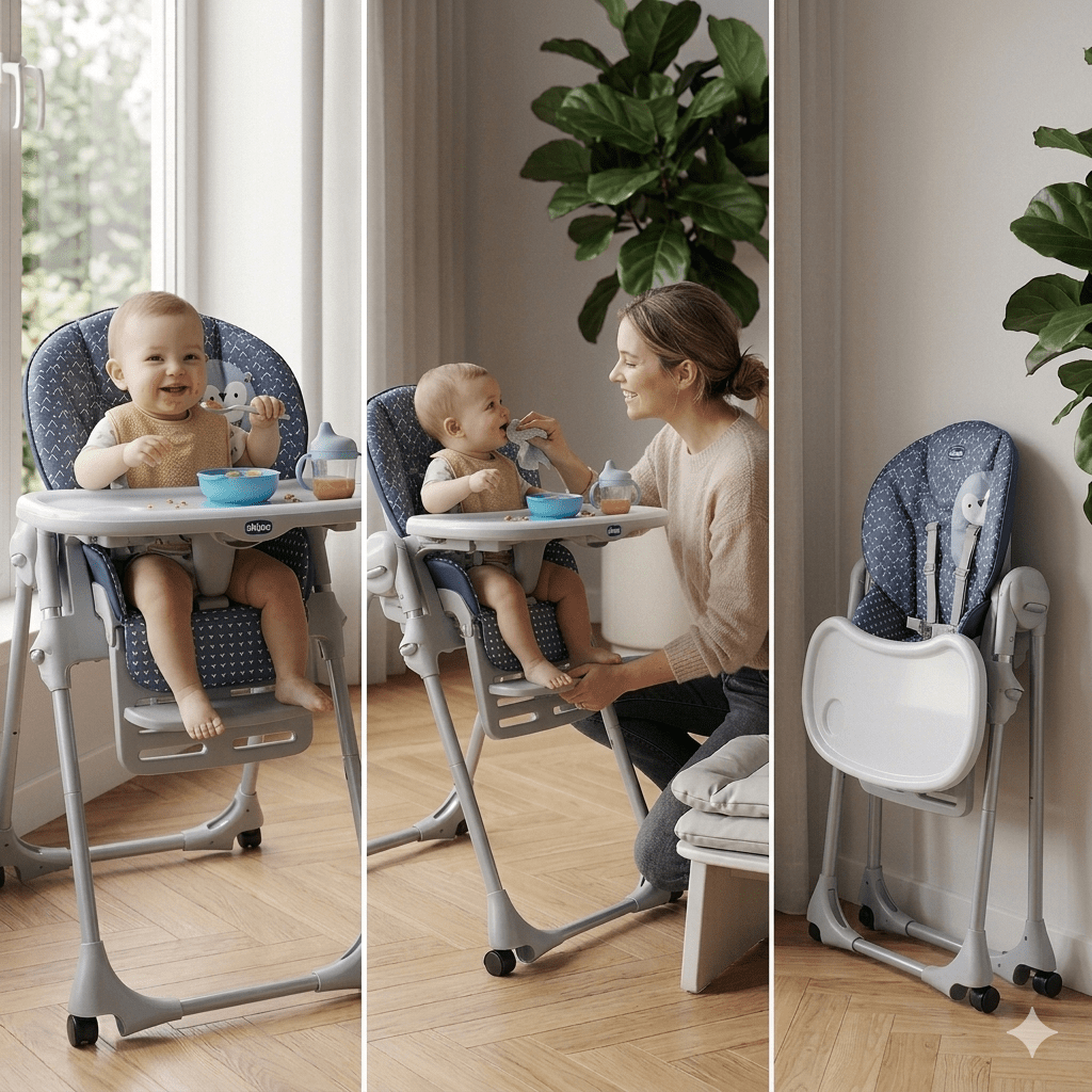 Chaise haute Chicco Poly Easy Pingouin Bleu - Babycute