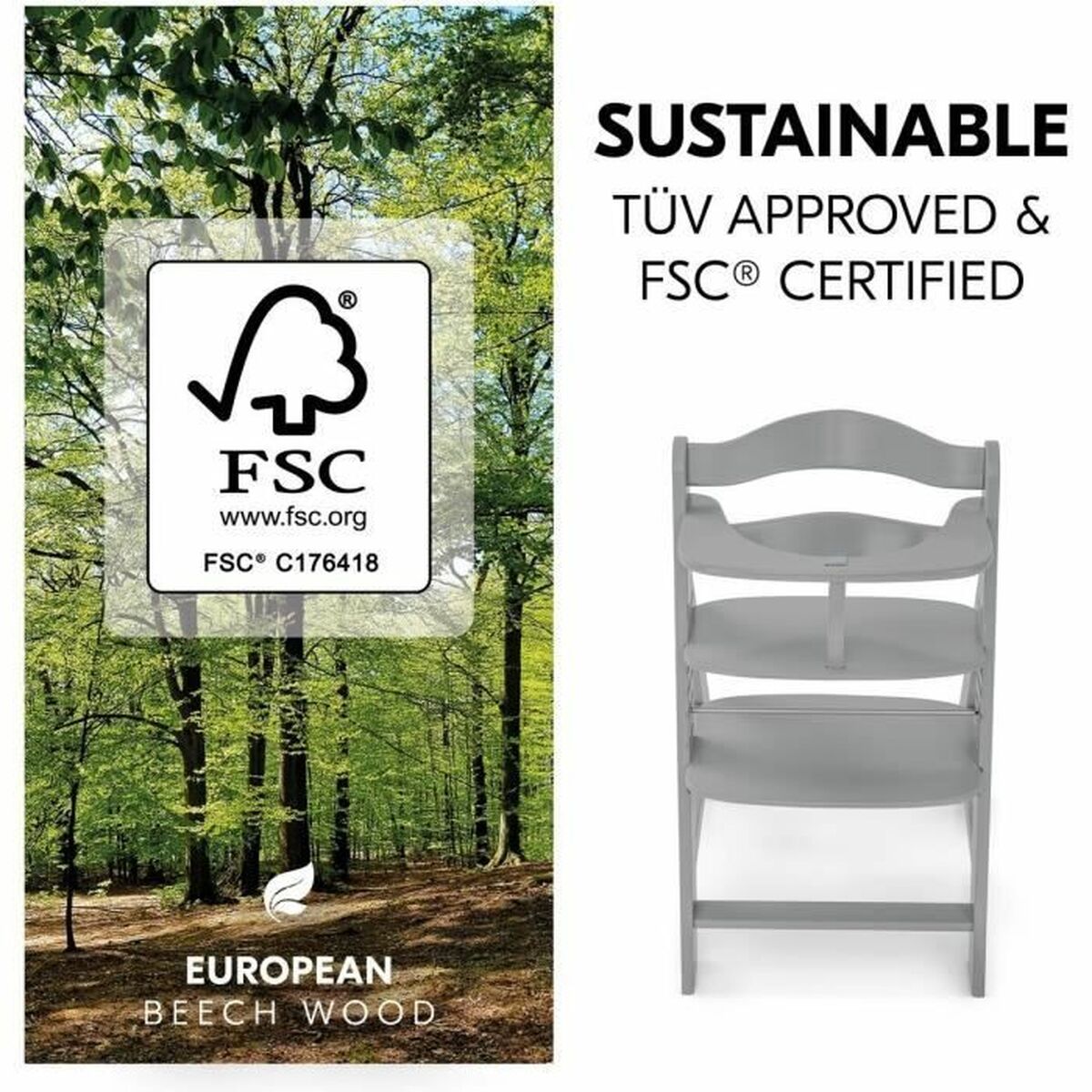 Chaise haute Hauck Gris - Babycute