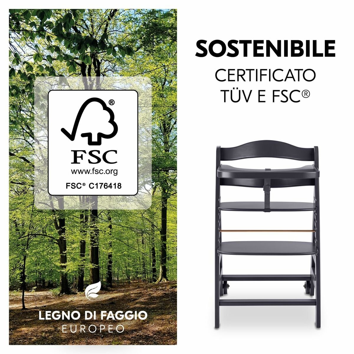 Chaise haute Hauck Marron Gris foncé - Babycute