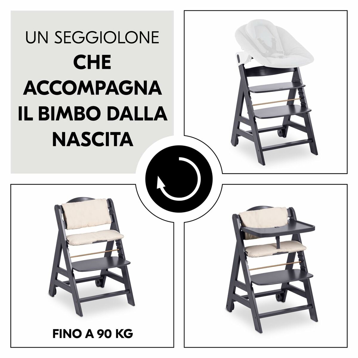 Chaise haute Hauck Marron Gris foncé - Babycute