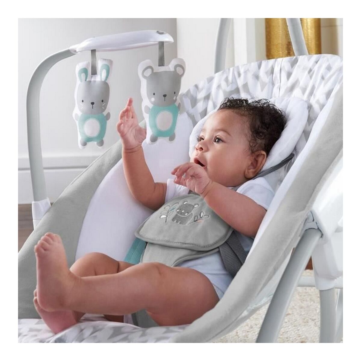 Fauteuil à Bascule Ingenuity 2 - in - 1 Swing Lounger - Raylan Gris Blanc - Babycute