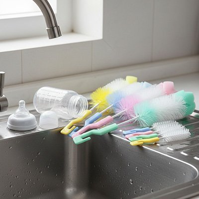 Goupillon biberon 2 - en - 1 | Manche longue - Babycute