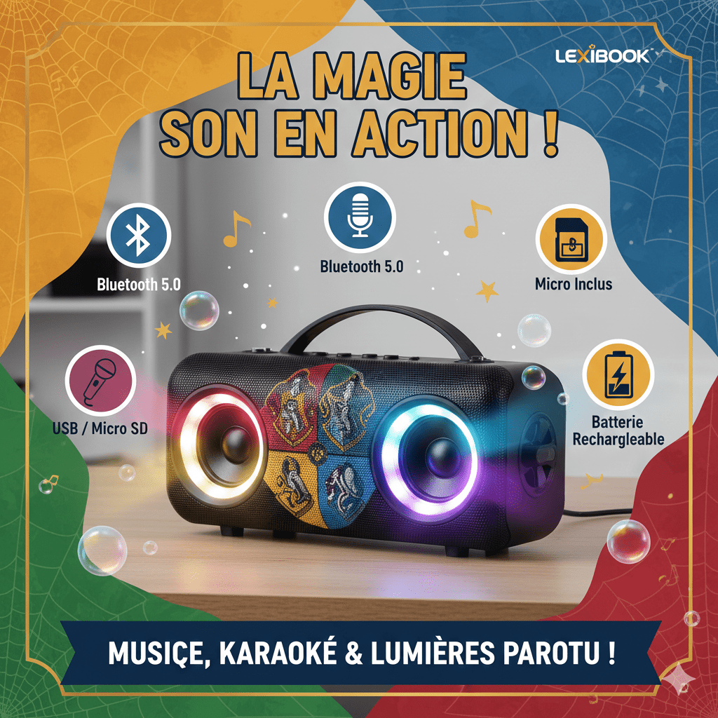 Haut-parleur Bluetooth Karaoké Harry Potter Lexibook – Effets Lumineux & Micro Inclus - Jouets et jeux, Apprentissage et éducation premium pour bébé
