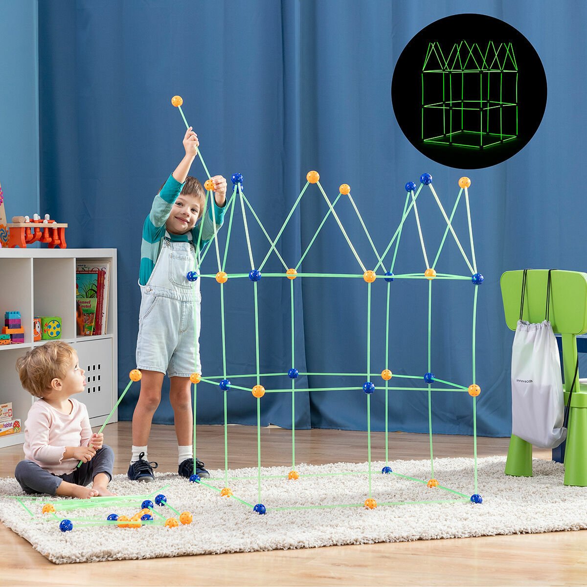Kit de Construction de Fort pour Enfants Builkitt InnovaGoods 155 Pièces - Jouets et jeux premium pour bébé