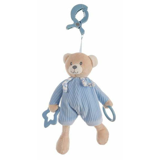Peluche Hochet Activity Bleu Ours Pince Velours 26 cm - Babycute
