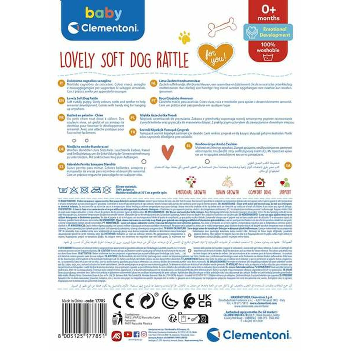 Peluche Hochet Clementoni Lovely Dog 18 x 25 x 6 cm - Bébé, Jouets pour la petite enfance premium pour bébé