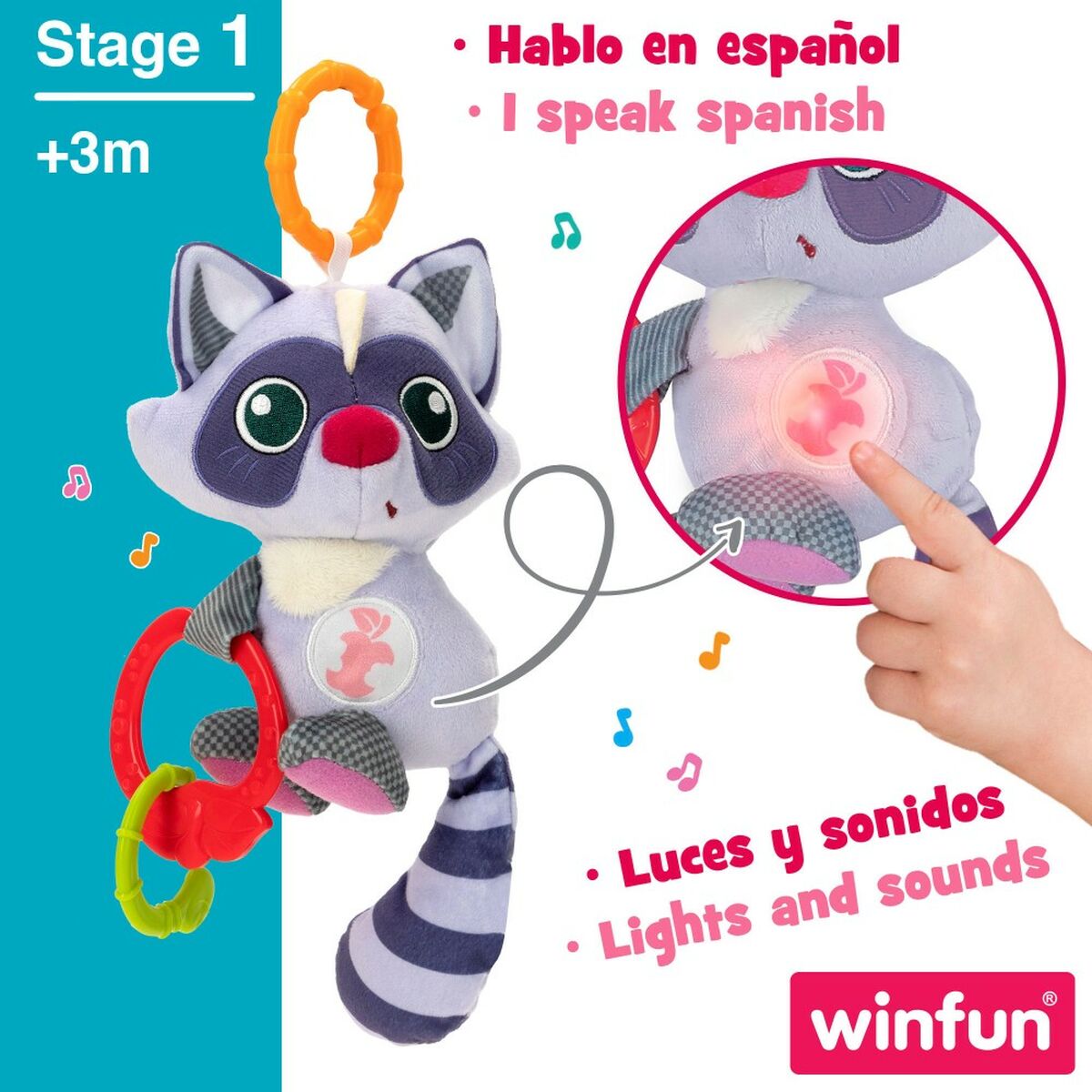 Peluche Hochet Winfun Raton laveur 14,5 x 20 x 9,5 cm (6 Unités) - Bébé, Jouets pour la petite enfance premium pour bébé
