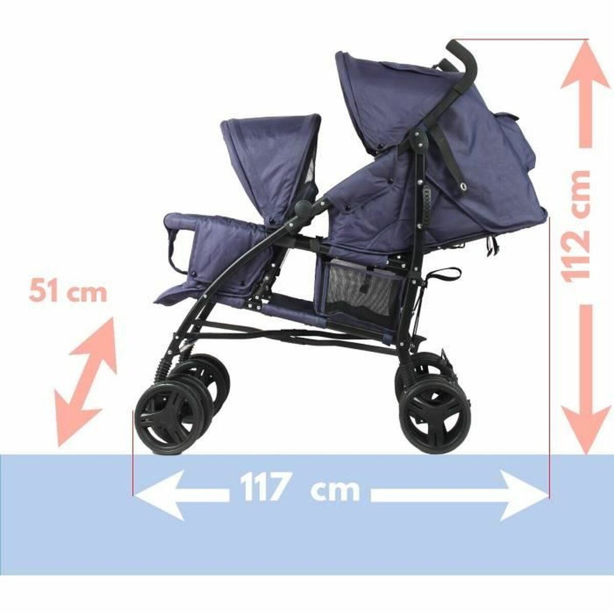 Poussette pour bébé Bambisol Double Cane Blue marine - Babycute
