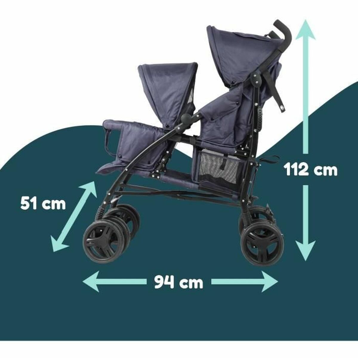 Poussette pour bébé Bambisol Double Cane Blue marine - Babycute