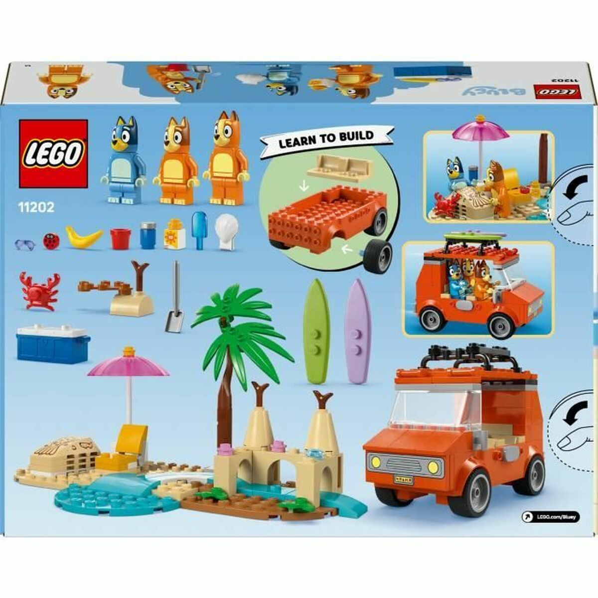 Set de construction Lego 11202 Bluey's Beach & Family Car Trip 133 Pièces - Babycute